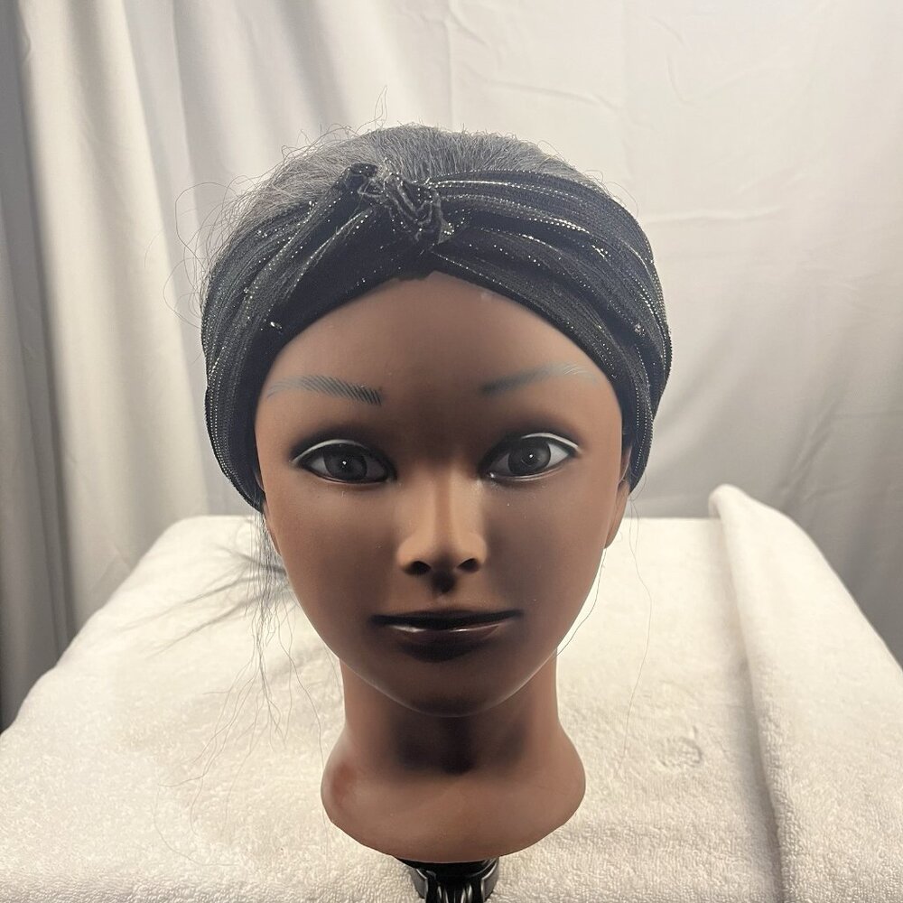 Women’s Black Turban Headwrap Metallic‎ Shimmer Knot Stretch Hair Accessory